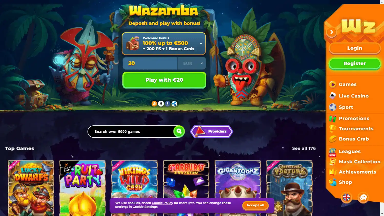 Wazamba Casino Review: 100% Bonus, 9.8 Safety Index & 6,000+ Games